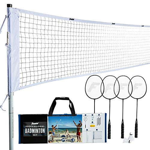 Franklin Sports Badminton Net Sets - Outdoor Backyard + Beach Badminton Net + Equipment Set - (4) Rackets + (2) Birdies + Portable Net Included - Adults + Kids Set - 5