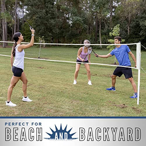 Franklin Sports Badminton Net Sets - Outdoor Backyard + Beach Badminton Net + Equipment Set - (4) Rackets + (2) Birdies + Portable Net Included - Adults + Kids Set - 8