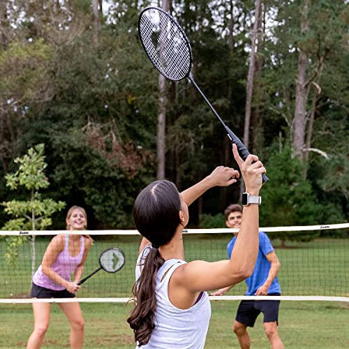 Franklin Sports Badminton Net Sets - Outdoor Backyard + Beach Badminton Net + Equipment Set - (4) Rackets + (2) Birdies + Portable Net Included - Adults + Kids Set - 9