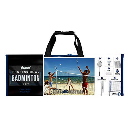 Franklin Sports Badminton Net Sets - Outdoor Backyard + Beach Badminton Net + Equipment Set - (4) Rackets + (2) Birdies + Portable Net Included - Adults + Kids Set - 11