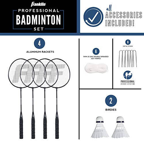 Franklin Sports Badminton Net Sets - Outdoor Backyard + Beach Badminton Net + Equipment Set - (4) Rackets + (2) Birdies + Portable Net Included - Adults + Kids Set - 2