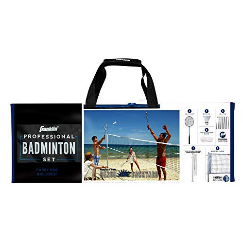 Franklin Sports Badminton Net Sets - Outdoor Backyard + Beach Badminton Net + Equipment Set - (4) Rackets + (2) Birdies + Portable Net Included - Adults + Kids Set - 6