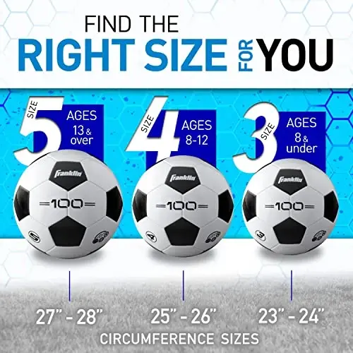 Franklin Sports Futbol Topları - Genç ve Yetişkin - 3, 4 ve 5 Boyutları - Tekli ve Toplu Paketler - Siyah ve Beyaz - 5