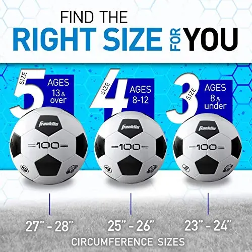 Franklin Sports futbol to'plari - Yoshlar va kattalar uchun - 3, 4 va 5 o'lchamlar - Yakkalik va ommaviy paketlar - Qora va oq - 5