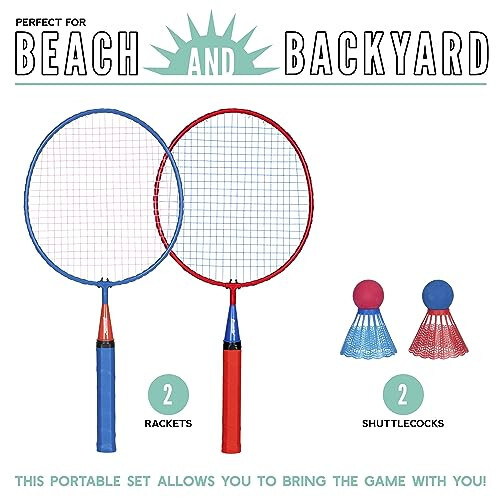 Franklin Sports Kids Jumbo Badminton Racket Set - Smashminton Kids Oversize Badminton Rackets Set - 2 Player Backyard + Beach Youth Badminton Set with Birdies + Jumbo Rackets Included - 2