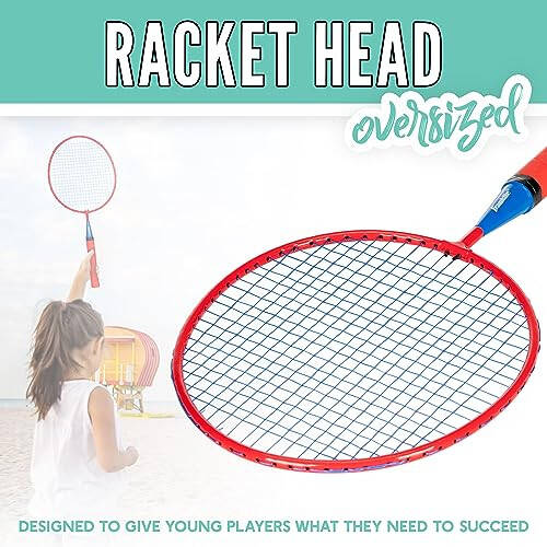 Franklin Sports Kids Jumbo Badminton Racket Set - Smashminton Kids Oversize Badminton Rackets Set - 2 Player Backyard + Beach Youth Badminton Set with Birdies + Jumbo Rackets Included - 5