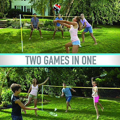 Franklin Sports Volleyball + Badminton Combo Sets - Backyard + Beach Outdoor Volleyball + Badminton Net Set - Portable Badminton + Volleyball Net with Poles - Volleyball, Rackets + Birdies Included - 4