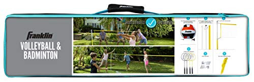 Franklin Sports Volleyball + Badminton Combo Sets - Backyard + Beach Outdoor Volleyball + Badminton Net Set - Portable Badminton + Volleyball Net with Poles - Volleyball, Rackets + Birdies Included - 6