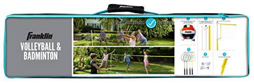 Franklin Sports Volleyball + Badminton Combo Sets - Backyard + Beach Outdoor Volleyball + Badminton Net Set - Portable Badminton + Volleyball Net with Poles - Volleyball, Rackets + Birdies Included - 6