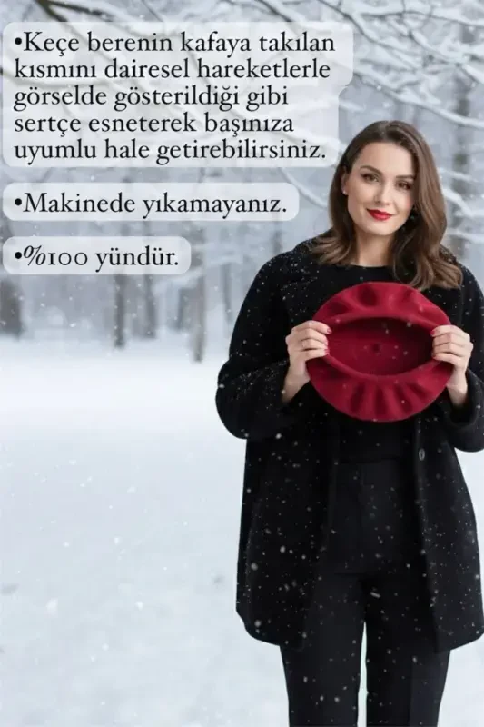 Fransız Ressam Avusturalya Yün Keçe Bere Bordo-Bordo - 2