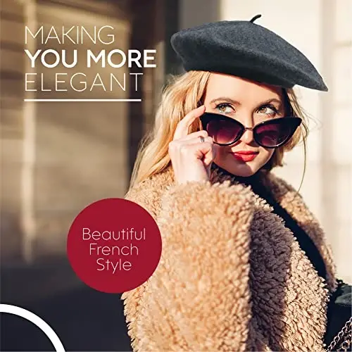 French Wool Beret Hat - Classic Stretchable - One Size Fits Most - Solid Color - Stylish Chic Parisian - 3