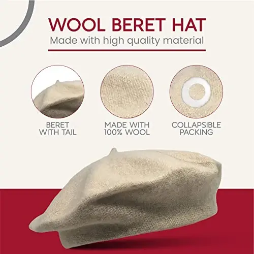 French Wool Beret Hat - Classic Stretchable - One Size Fits Most - Solid Color - Stylish Chic Parisian - 5