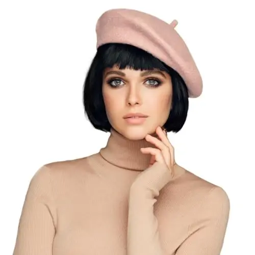 Pink French Wool Beret Hat - Classic Stretchable - One Size Fits Most - Solid Color - Stylish Chic Parisian - 5