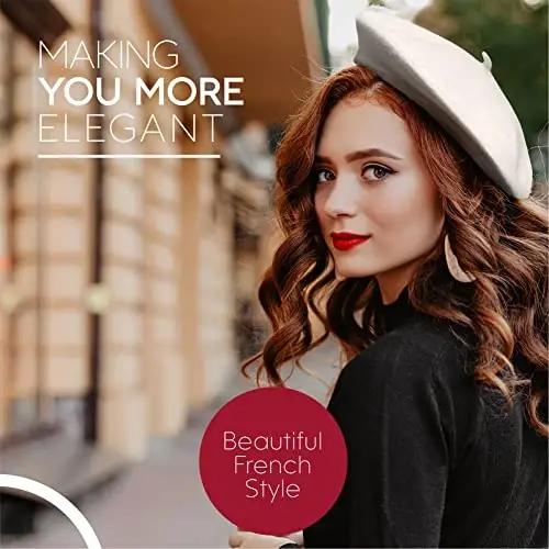 French Wool Beret Hat - Classic Stretchable - One Size Fits Most - Solid Color - Stylish Chic Parisian - 3