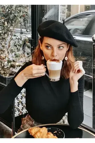 Frantsuz Rassomi Avstraliya Yün Felt Beret Qora - GOLDMINE (1)