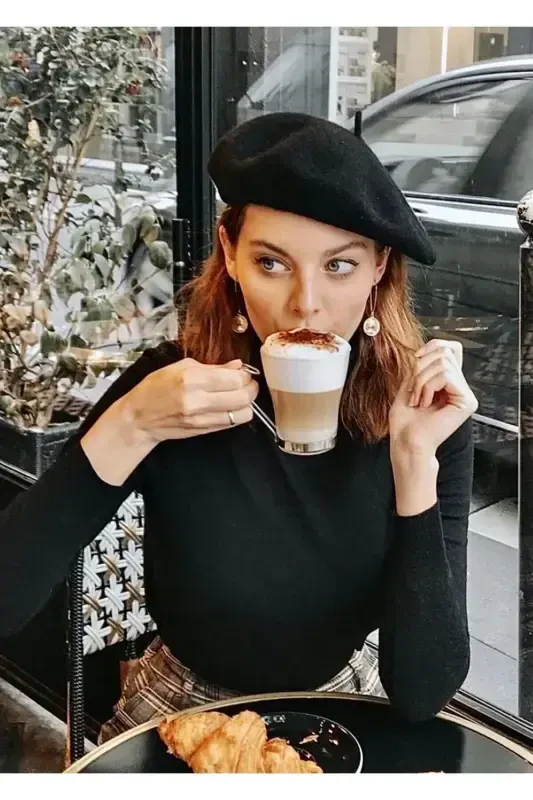 Frantsuz Rassomi Avstraliya Yün Felt Beret Qora - 2