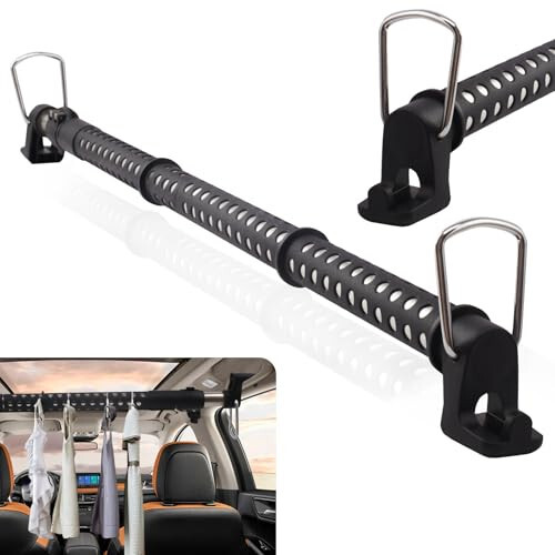 Frebuta Car Clothes Hanger Bar,34 to 53.5In Car Clothing Hanger Bar Telescopic Extension Pole with Rubber Non-Slip Sleeve Stainless Steel Tube for Travle SUV Trucks Car Clothes Rack Hanger Bar - 1