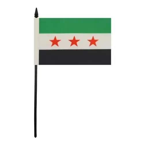 Free Syrian Army Table Flag 4'' x 6'' - Army of Syria Desk Flag 15 x 10 cm. - Black plastic stick and base - AZ FLAG - 1