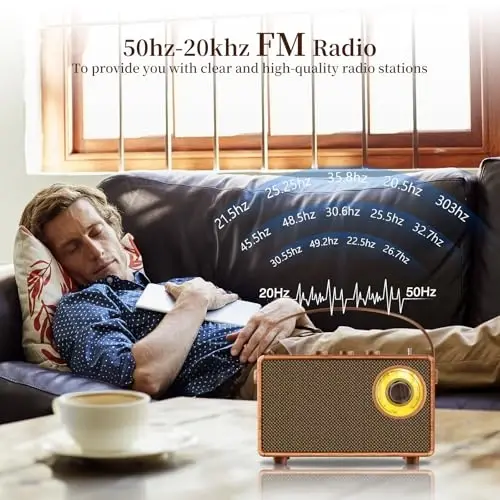 FREEFISH Portativ Retro Dinamik Bluetooth Radiosi FM Radio Rich Bass bilan Vintage Dekori Bluetooth Dinamiklari 5.3 Simsiz Ulanish, TF Karta, AUX Uy Ofis Yotoq xonasi uchun - FREEFISH (1)