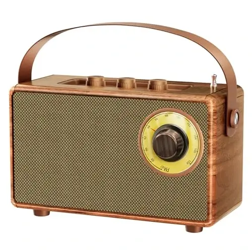 FREEFISH Portable Retro Speaker Bluetooth Radio Vintage Decor with FM Radio Rich Bass Bluetooth Speakers 5.3 Wireless Connection,TF Card, AUX for Home Office Bedroom 