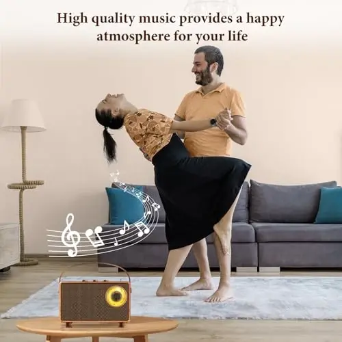 FREEFISH Portable Retro Speaker Bluetooth Radio Vintage Decor with FM Radio Rich Bass Bluetooth Speakers 5.3 Wireless Connection,TF Card, AUX for Home Office Bedroom - 4