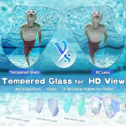 Freela 2 Pack Kids Swim Goggles Diving Mask for Youth 3-14, Tempered Glass Lens 180° HD View with Nose Cover for Pool Beach - 4