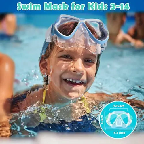 Freela 2 Pack Kids Swim Goggles Diving Mask for Youth 3-14, Tempered Glass Lens 180° HD View with Nose Cover for Pool Beach - 5