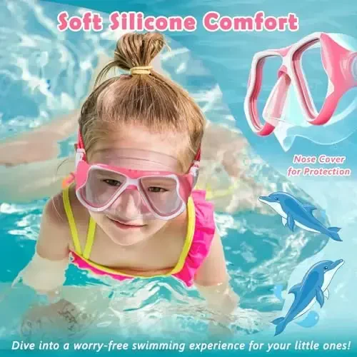 Freela 2 Pack Kids Swim Goggles Mask for Boys Girls 3-14, Tempered Glass Lens 180° HD View with Nose Cover for Pool Beach - 6