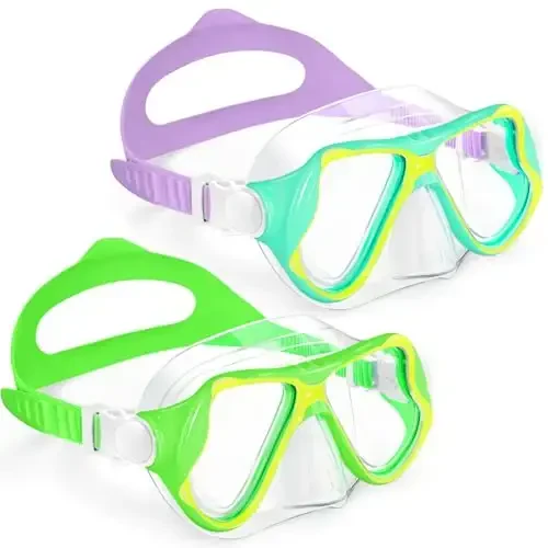 Freela 2 Pack Kids Swim Goggles Mask for Boys Girls 3-14, Tempered Glass Lens 180° HD View with Nose Cover for Pool Beach - MODAZONE