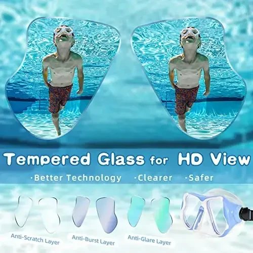 Freela 2 Pack Kids Swim Goggles Mask for Boys Girls 3-14, Tempered Glass Lens 180° HD View with Nose Cover for Pool Beach - 5