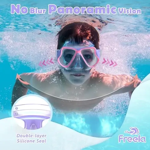 Freela 2 Pack Kids Swim Goggles Mask for Boys Girls 3-14, Tempered Glass Lens 180° HD View with Nose Cover for Pool Beach - 3