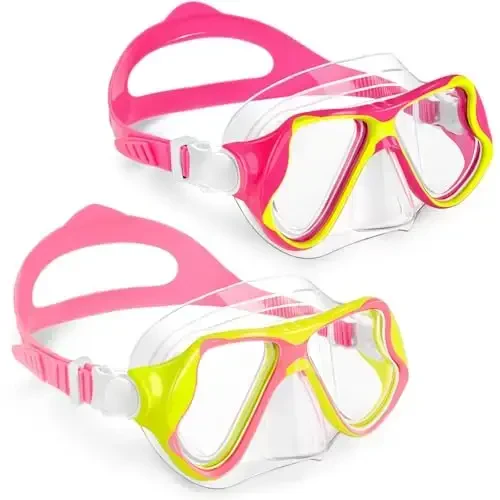 Freela 2 Pack Kids Swim Goggles Mask for Boys Girls 3-14, Tempered Glass Lens 180° HD View with Nose Cover for Pool Beach - Freela