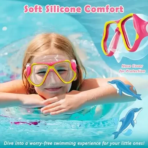 Freela 2 Pack Kids Swim Goggles Mask for Boys Girls 3-14, Tempered Glass Lens 180° HD View with Nose Cover for Pool Beach - 6