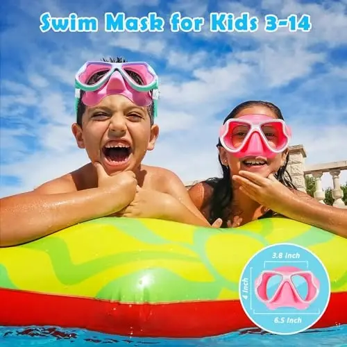 Freela 2 Pack Kids Swim Goggles Mask for Boys Girls 3-14, Tempered Glass Lens 180° HD View with Nose Cover for Pool Beach - 2