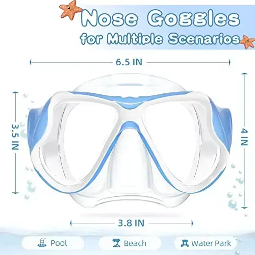 Freela 2 Pack Kids Swim Goggles Mask for Boys Girls 3-14, Tempered Glass Lens 180° HD View with Nose Cover for Pool Beach - 4