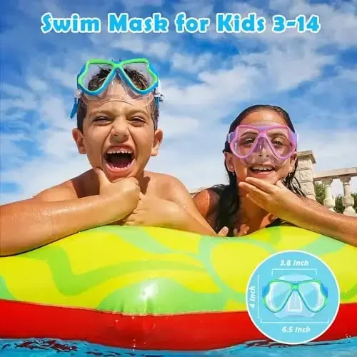 Freela 2 Pack Kids Swim Goggles Mask for Boys Girls 3-14, Tempered Glass Lens 180° HD View with Nose Cover for Pool Beach - 2