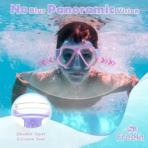 Freela 2 Pack Kids Swim Goggles Mask for Boys Girls 3-14, Tempered Glass Lens 180° HD View with Nose Cover for Pool Beach - 3