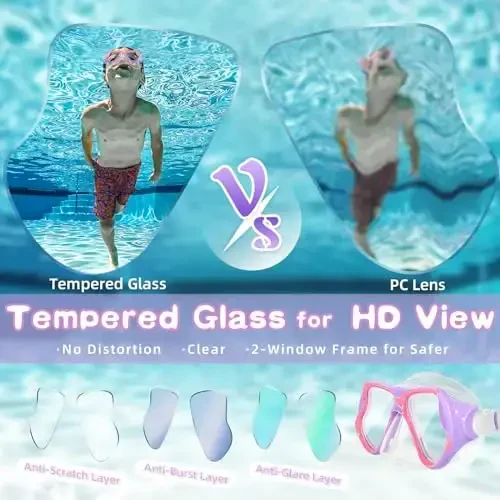 Freela 2 Pack Kids Swim Goggles Mask for Boys Girls 3-14, Tempered Glass Lens 180° HD View with Nose Cover for Pool Beach - 4