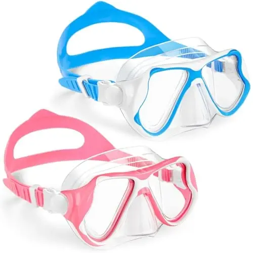Freela 2 Pack Kids Swim Goggles Mask for Boys Girls 3-14, Tempered Glass Lens 180° HD View with Nose Cover for Pool Beach - 1