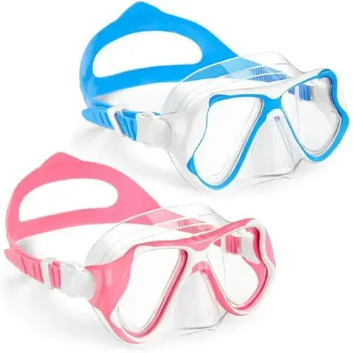 Freela 2 Pack Kids Swim Goggles Mask for Boys Girls 3-14, Tempered Glass Lens 180° HD View with Nose Cover for Pool Beach - 1