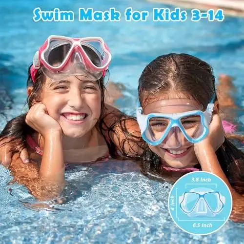 Freela 2 Pack Kids Swim Goggles Mask for Boys Girls 3-14, Tempered Glass Lens 180° HD View with Nose Cover for Pool Beach - FREELA (1)