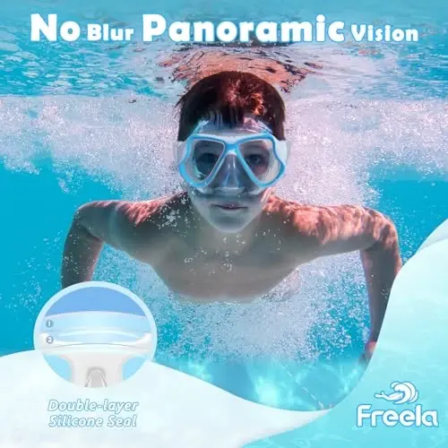 Freela 2 Pack Kids Swim Goggles Mask for Boys Girls 3-14, Tempered Glass Lens 180° HD View with Nose Cover for Pool Beach - 3