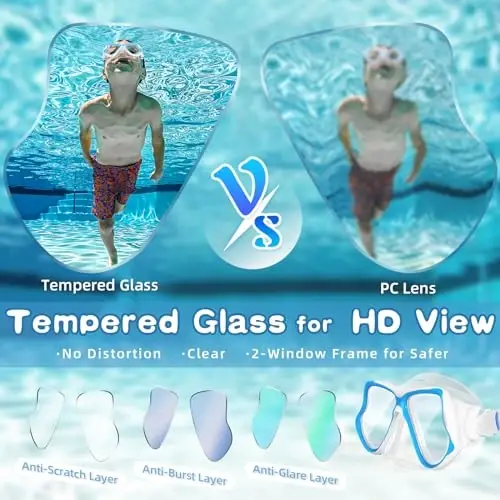Freela 2 Pack Kids Swim Goggles Mask for Boys Girls 3-14, Tempered Glass Lens 180° HD View with Nose Cover for Pool Beach - 4