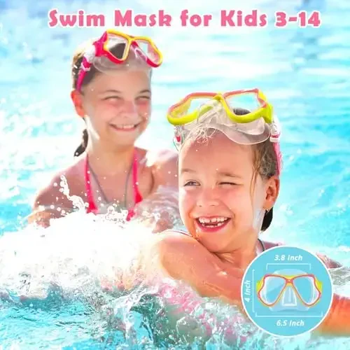 Freela 2 Pack Kids Swim Goggles Mask for Boys Girls 3-14, Tempered Glass Lens 180° HD View with Nose Cover for Pool Beach - Freela (1)