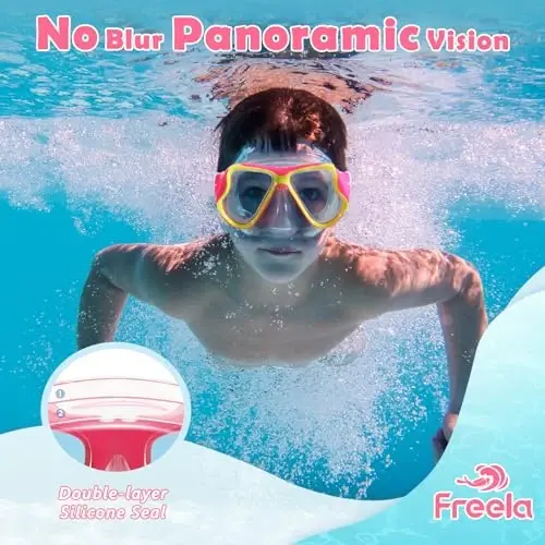 Freela 2 Pack Kids Swim Goggles Mask for Boys Girls 3-14, Tempered Glass Lens 180° HD View with Nose Cover for Pool Beach - 3