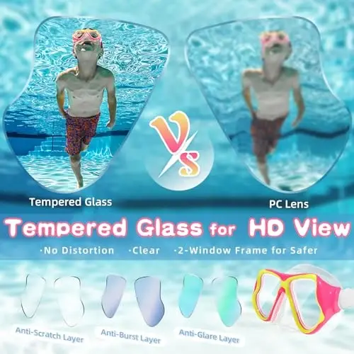 Freela 2 Pack Kids Swim Goggles Mask for Boys Girls 3-14, Tempered Glass Lens 180° HD View with Nose Cover for Pool Beach - 4