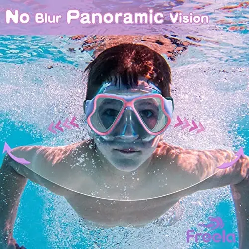 Freela 2 Pack Kids Swim Goggles Mask for Boys Girls 3-14, Tempered Glass Lens 180° HD View with Nose Cover for Pool Beach - 2