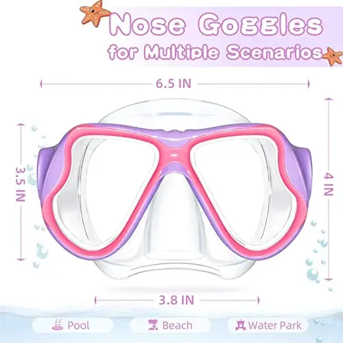 Freela 2 Pack Kids Swim Goggles Mask for Boys Girls 3-14, Tempered Glass Lens 180° HD View with Nose Cover for Pool Beach - 4