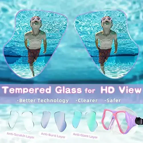 Freela 2 Pack Kids Swim Goggles Mask for Boys Girls 3-14, Tempered Glass Lens 180° HD View with Nose Cover for Pool Beach - 5