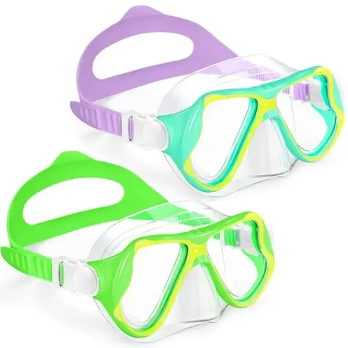Freela 2 Pack Kids Swim Goggles Mask for Boys Girls 3-14, Tempered Glass Lens 180° HD View with Nose Cover for Pool Beach - 1
